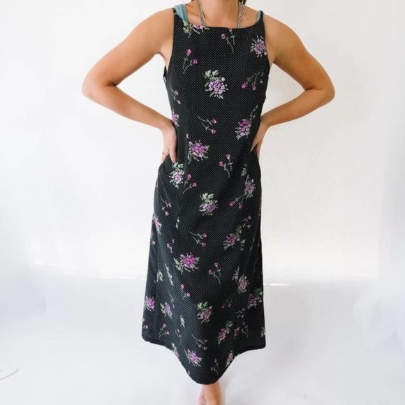 Vintage High Neck Floral Midi Dress - Picture 2 of 7
